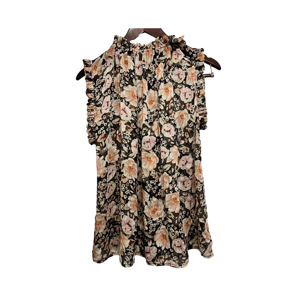 Elan Floral Semi Sheer Top in Black, Medium